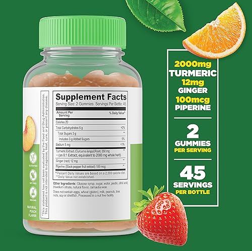 Miniatura 2 de Curcumina de cúrcuma realista + colágeno y biotina, paquete de gomitas  Gran sabor, suplemento vitamínico, sin gluten, sin OMG, gomita masticable