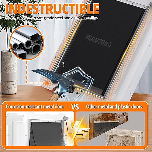 Miniatura 2 de MIAOTONG Puerta de perro de 3 solapas para pared, puerta aislada para mascotas de bajo consumo para pared, marco de acero y puertas telescópicas