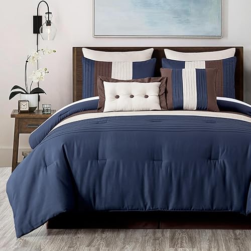 Miniatura 9 de Chezmoi Collection Loft - Juego de edredón de lujo a rayas de 8 piezas (tamaño Queen, borgoñacafémarrón)