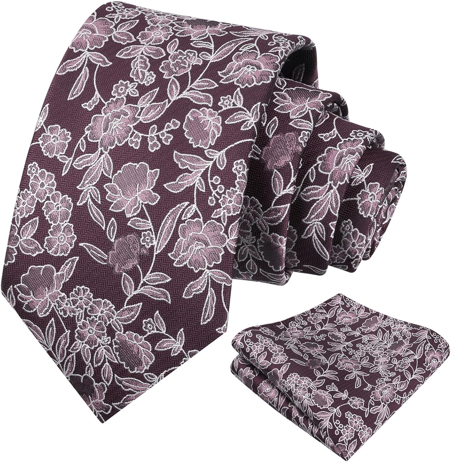 Alizeal Mens 3.15" Retro Elegant Ink and Wash Floral Necktie with Pocket Square for Wedding