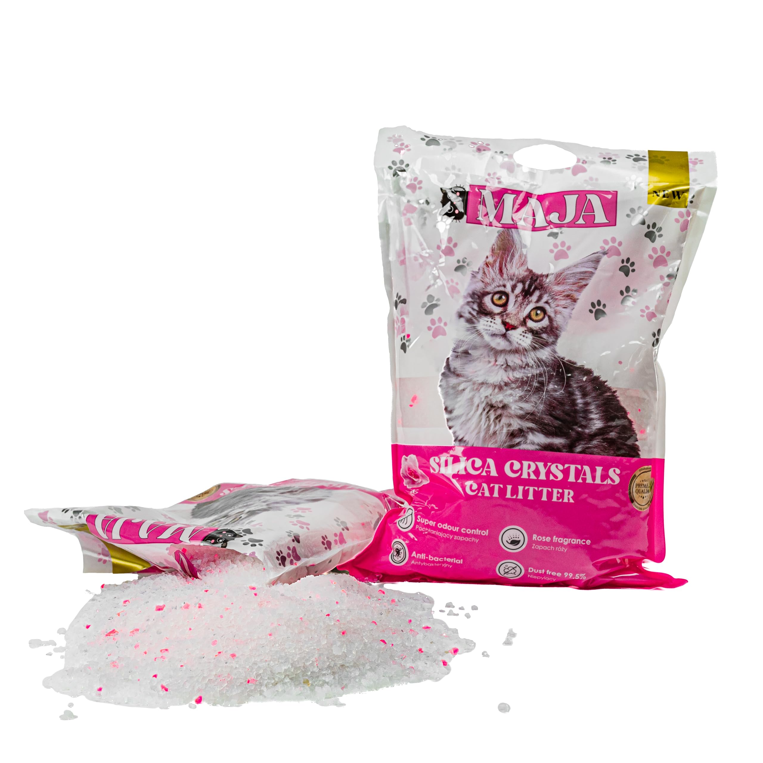 Silikat Katzenstreu mit Rosenduft - 100% Natürliches, Bio, Premium Silica Gel Katzenstreu, Antibakteriell & Staubfrei für Hygienische Katzentoiletten - Umweltfreundlich & Sicher