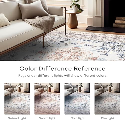 Miniatura 128 de Ashler - Alfombras bohemias vintage de 5 x 8 pies para sala de estar, lavables a máquina con parte trasera antideslizante, alfombra para interiores