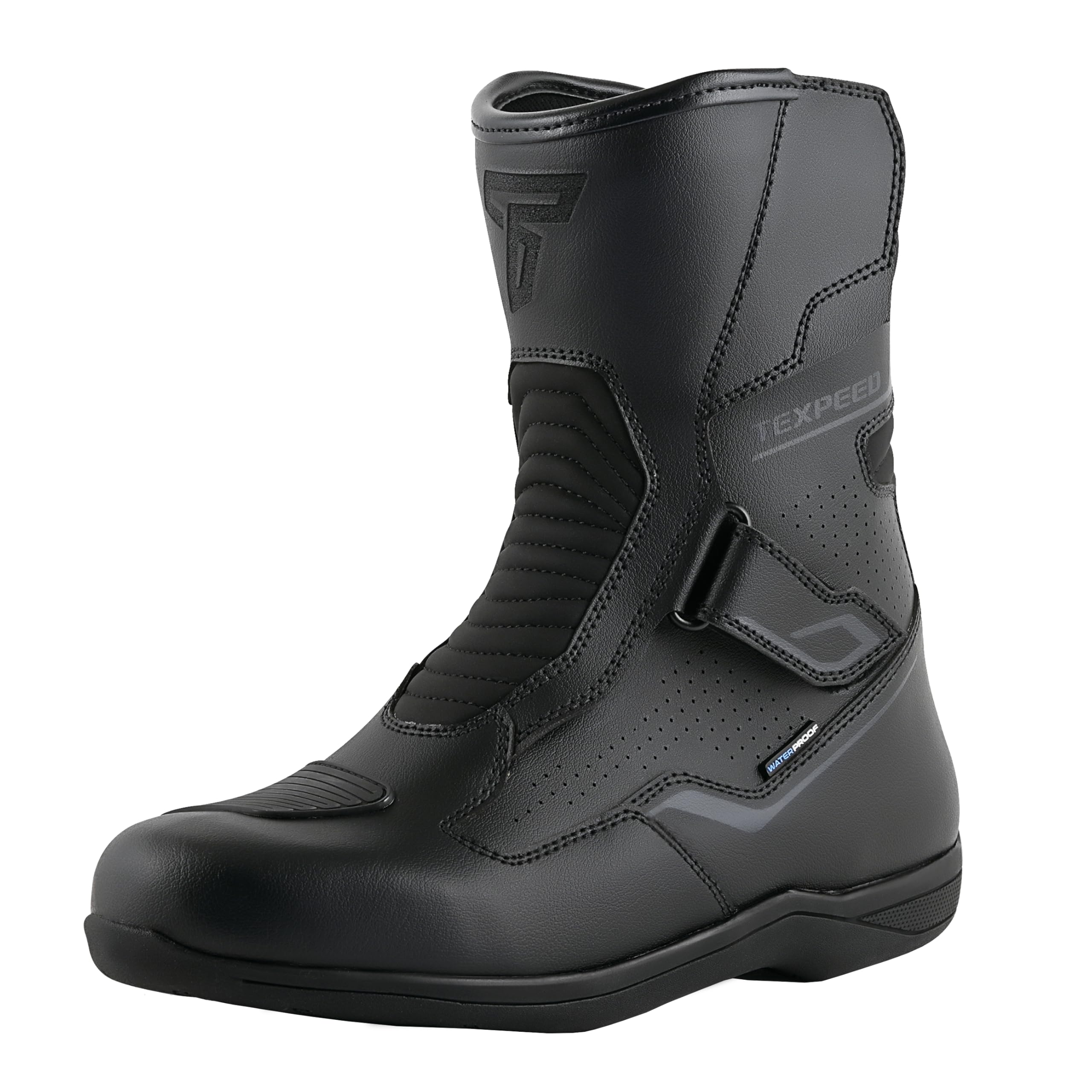 Texpeed Stivali in Pelle Uomo Da Moto - Cruiser 100% Scarpe Da Moto Da Turismo Impermeabili Con Taglio Corto Approvate CE - Nero - EU 42