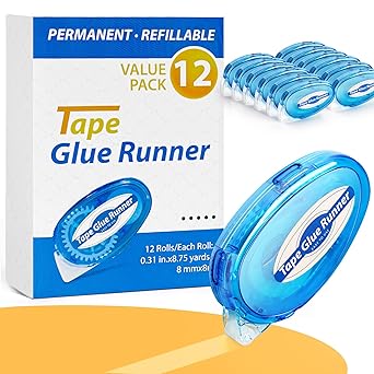 TMOL 12 Pack Scrapbook Tape, 26 Ft x 0.31 in Double Sided Tape Roller, Permanent Adhesive Tape Dispenser Runner, Photo-Safe Glue Tape Roller for Scrapbooking, Crafts and Arts Projects, Smooth & Clean