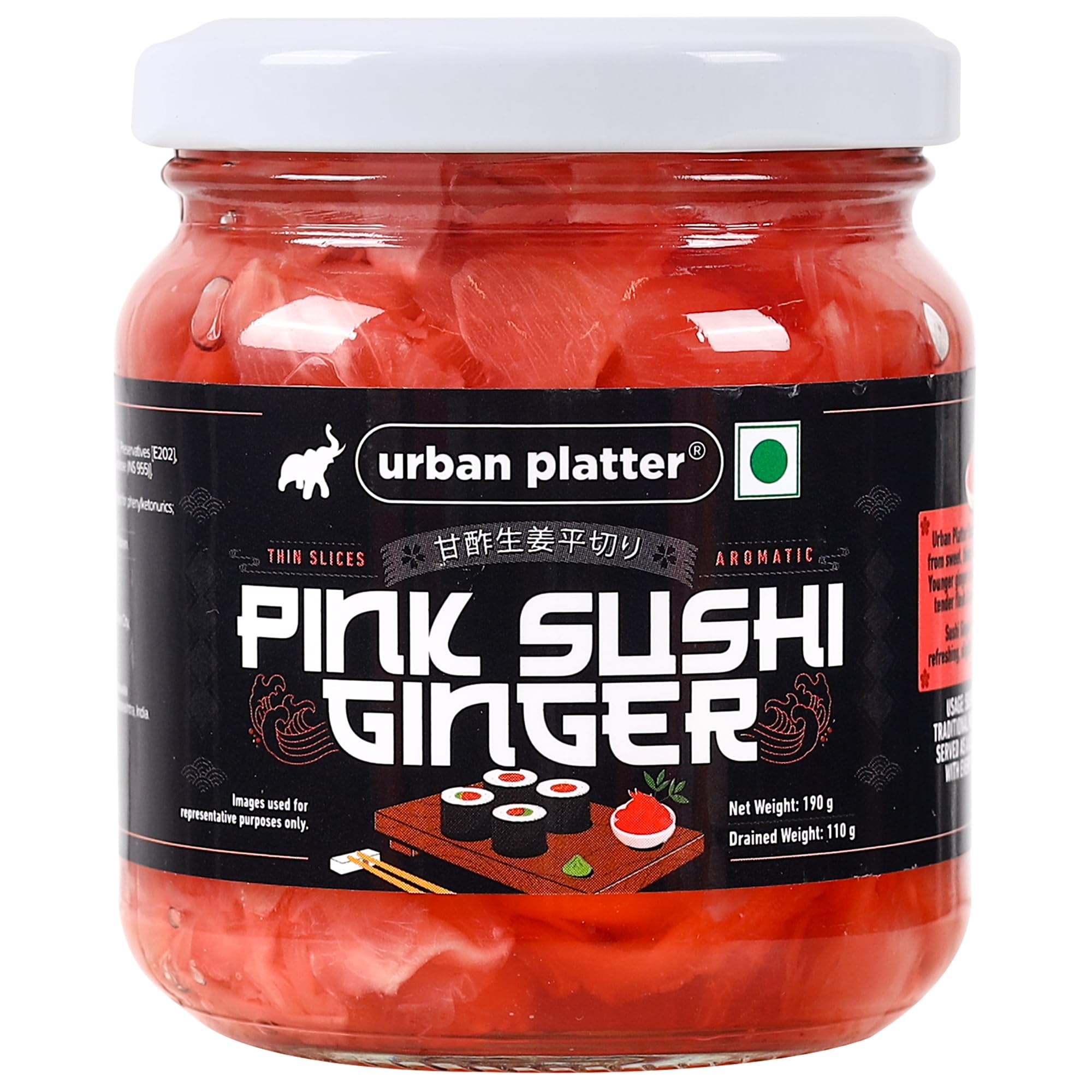 Urban Platter Pink Sushi Ginger, 190g, Drained Weight 110g [Gari, Japanese Style Pickled Ginger, Sushi Ingredient, Thinly Sliced, Perfectly Aromatic] (B0CBKK6KZQ) Amazon Price History, Amazon Price Tracker