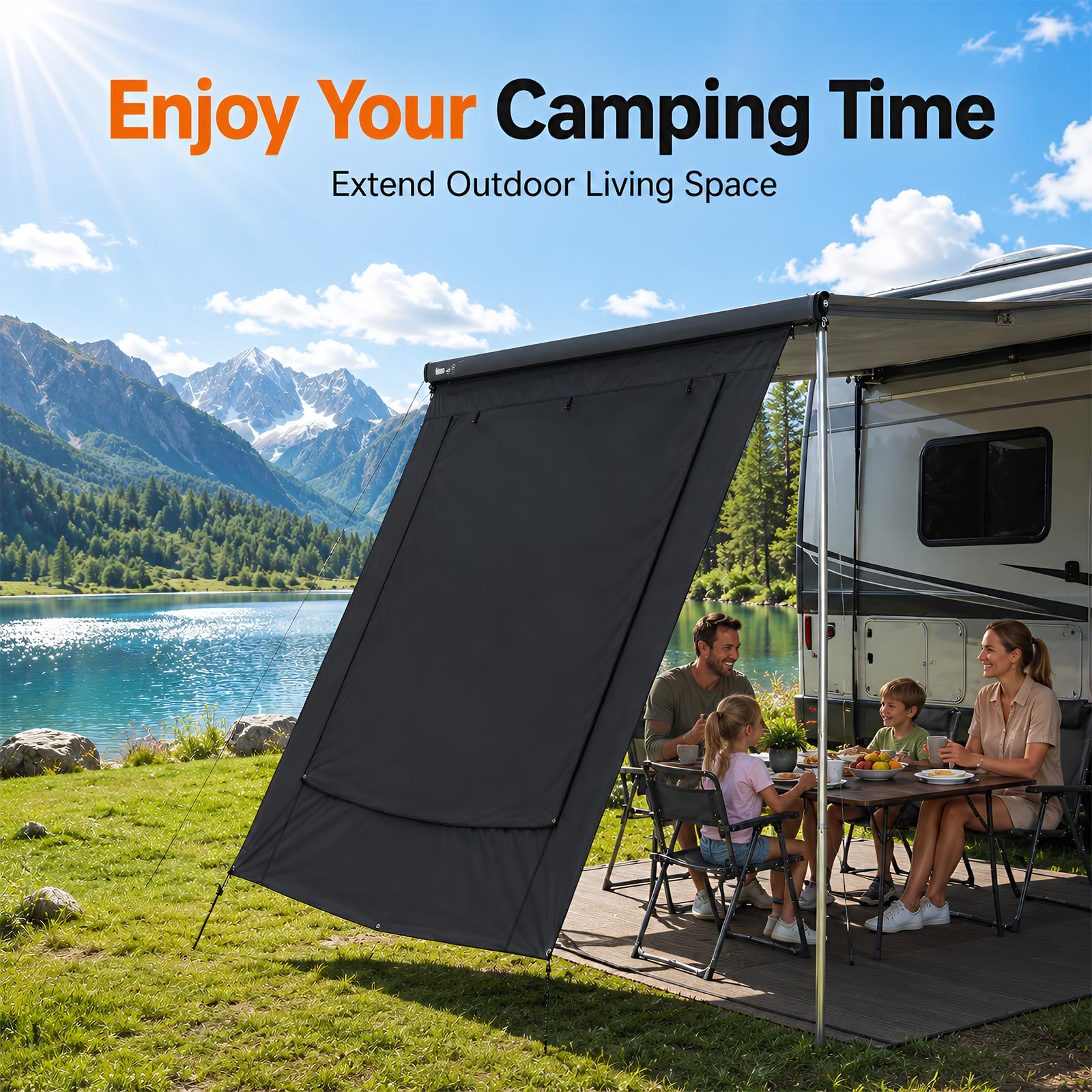Sonnenschutz Markise 2,4x2m für 16FT Wohnmobil, UV 95%, Rollvorhang