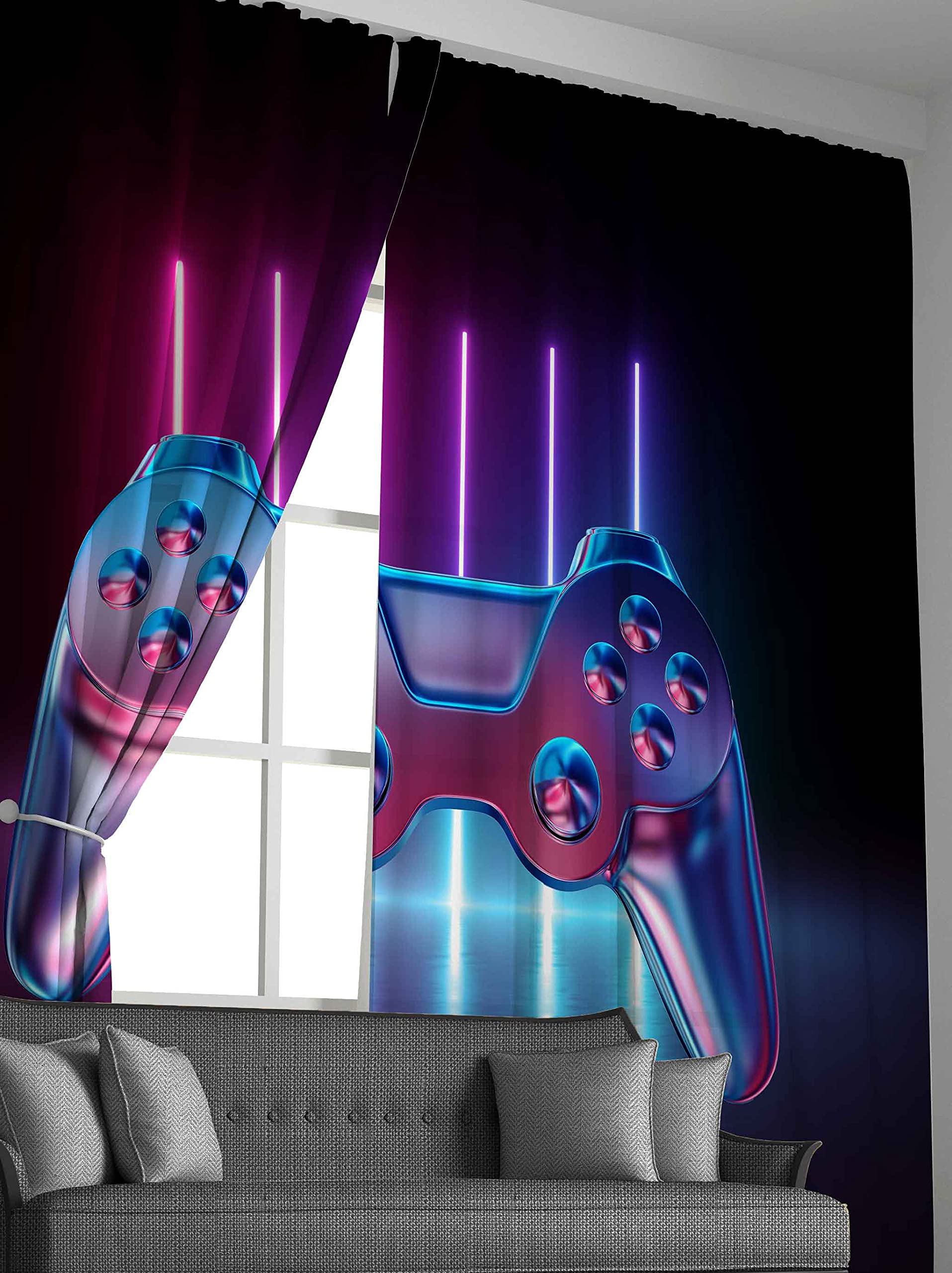 Tbrand Gamepad Blickdichte Vorhänge für Jungen und Teenager, 137 x 117 cm, moderner Spiel-Fenstervorhang, Videospiel-Vorhänge für Kinder und Mädchen, Neuheit, Farbverlauf, Aktionstasten