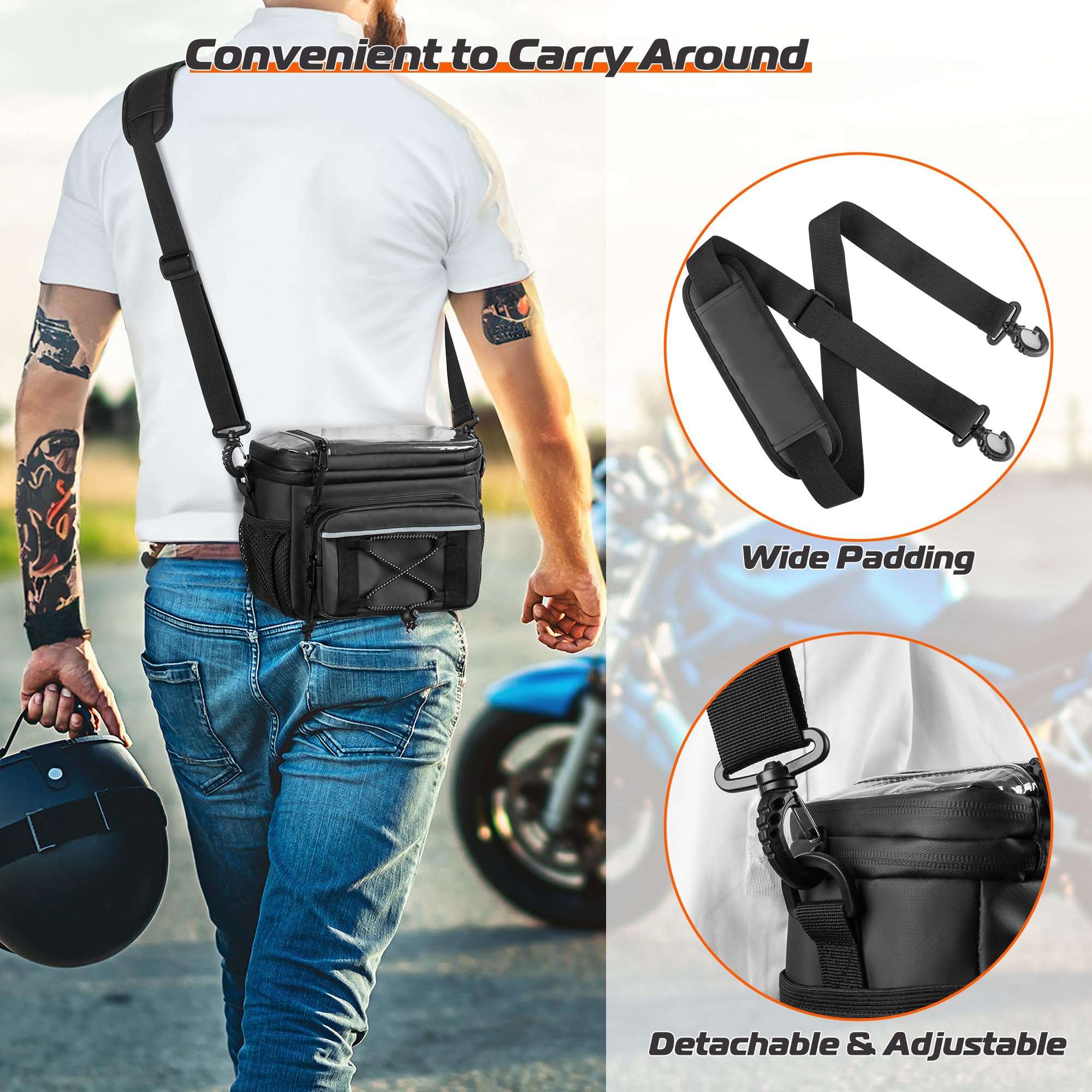 HODRANT Bolsa impermeable para manillar de moto, bolsa para manillar de bicicleta con ventana de PVC transparente, bolsa de herramientas para motocicletas (Cruiser, Softail, Dyna, Sportster, Dirt Bike