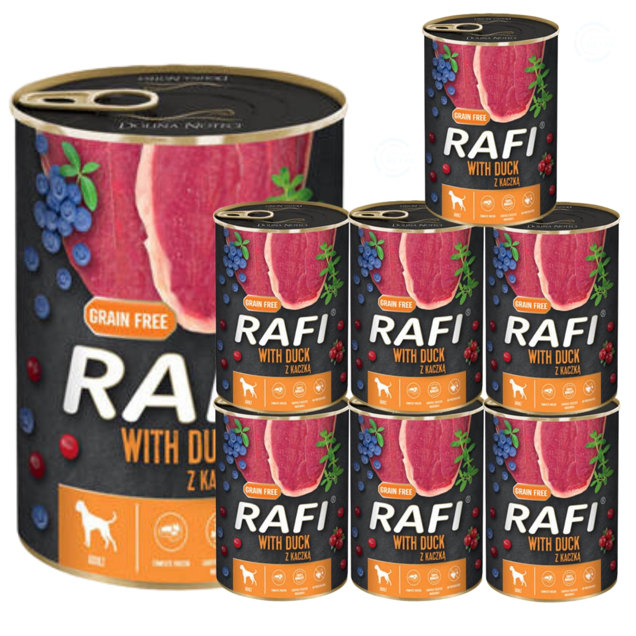 Rafi Complete Wet Dog Food: Meat & Natural Ingredients, Grain-Free, Immune-Boosting Superfoods in Every Flavour! Healthy & Tasty Nutrition for All Breeds! (Duck, 8x400g)