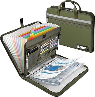 Fireproof Document Bag with Accordion File Organizer(Green) | Upgraded 5200°F Aluminum Foil Fire Protection, Zipper Expanding File Binder Folders with 30 Sheet Protector