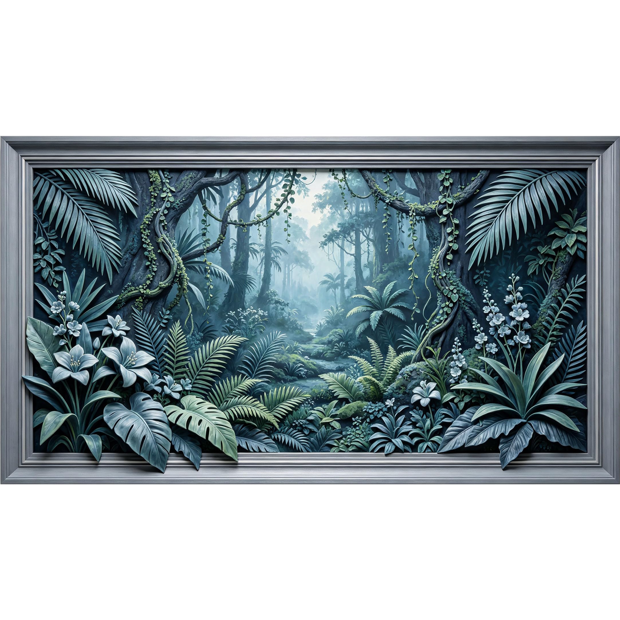 QZLITHOTIC 50×90cm3D Framed Wall Art， Tropical Jungle Botanical Rainforest Path SelfAdhesive Mural， WaterActivated Peel & Stick Fabric Decor Wall Decal for Bedroom Living Room