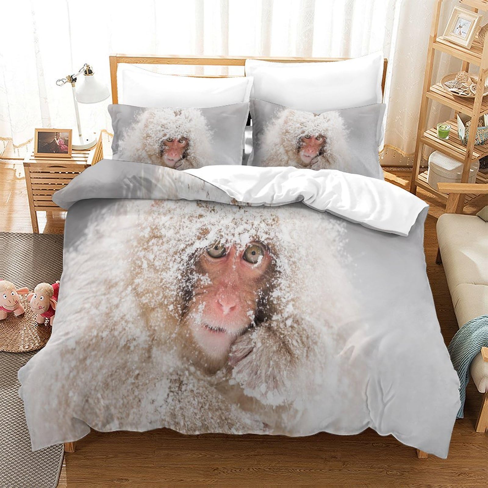 P1S9U7W5Y 3D Printed Snow Monkey 3pcs Duvet Cover Set Microfiber Snow Monkey Bedding Set SuperKing