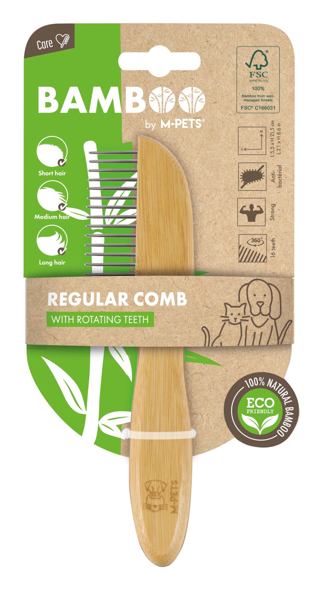 M-PETS Bamboo Regular Comb 16 teeth