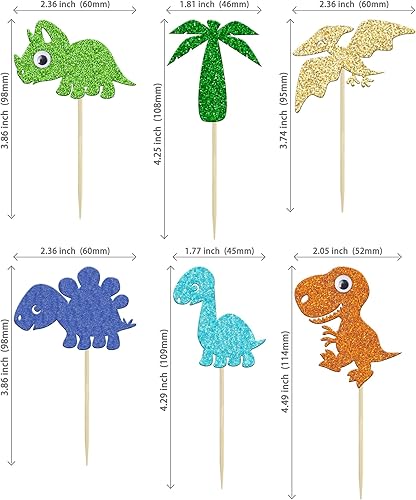 Miniatura 2 de 24 adornos de dinosaurio para cupcakes con purpurina verde, lindos adornos para baby shower, dinosaurios, cupcakes para dinosaurios, suministros de