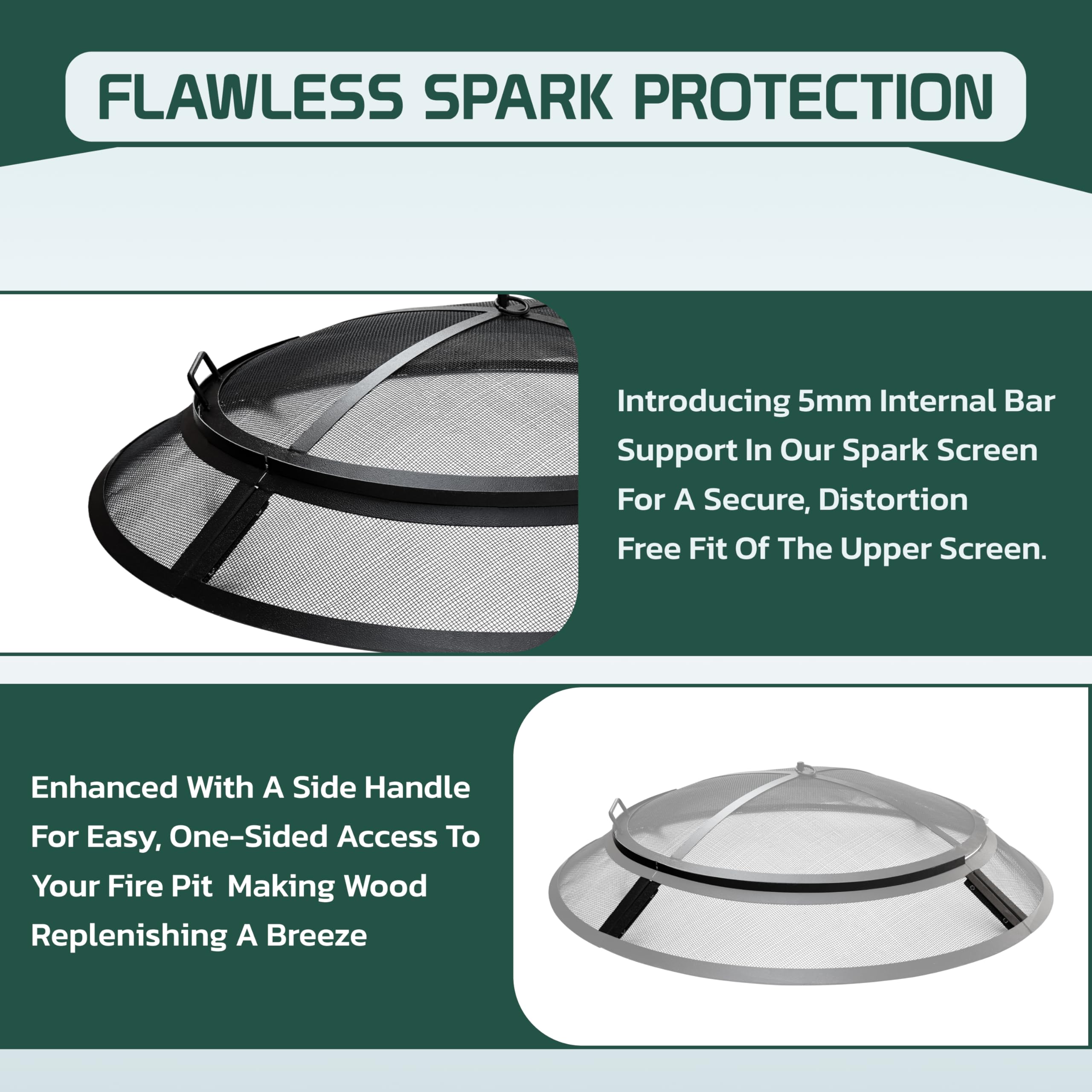 Febtech 40 Inch Round Fire Pit Spark Screen - Heavy Duty 2mm Steel With Lifting Hook, Fits Fire Pits Up To 35" Diameter