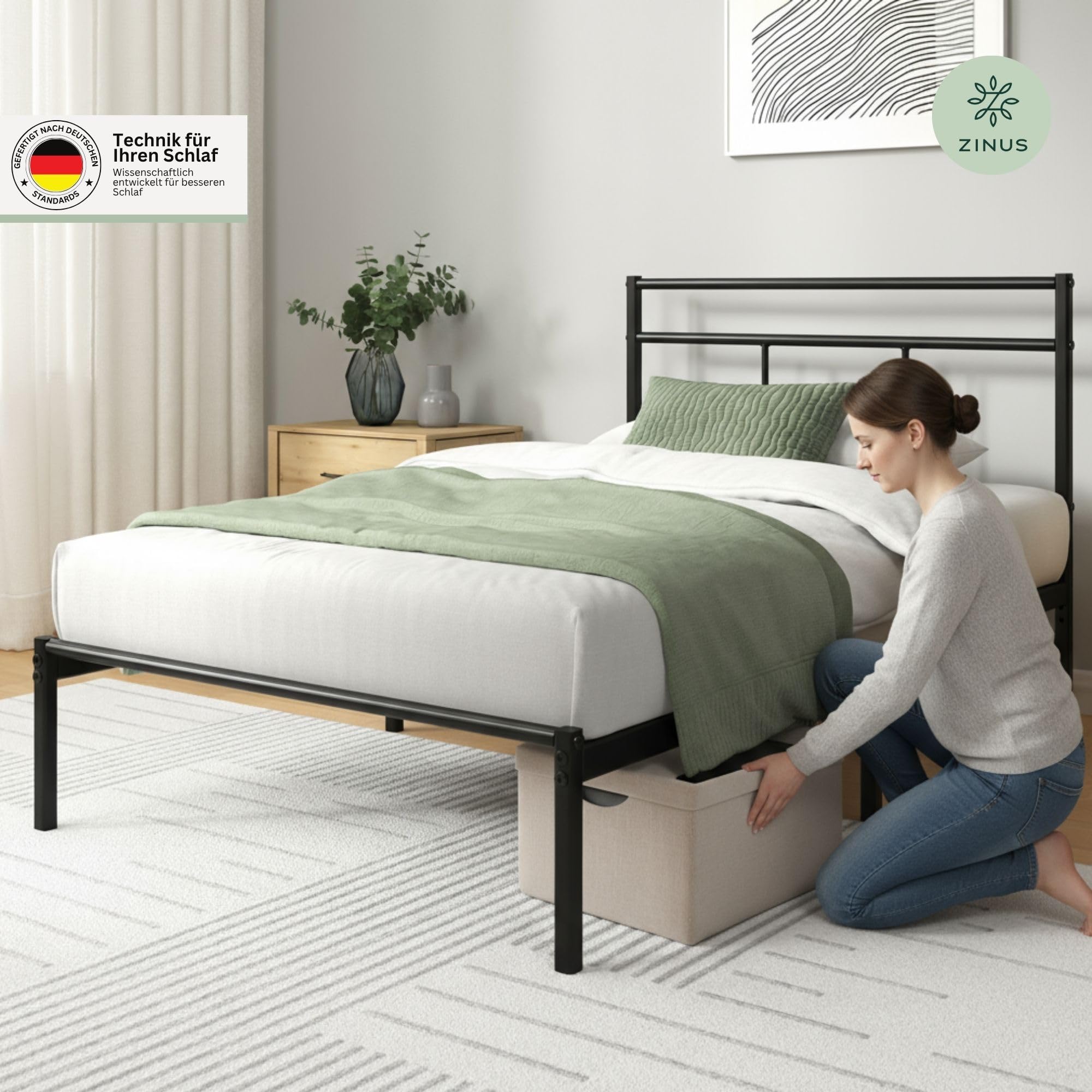 Zinus Elias Bed 200 x 140 cm, 30 cm High, Metal Bed Frame with