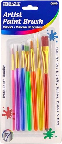 BAZIC - Juego de pinceles de cerdas de nailon, pinceles planos y redondos en ángulo para aceite acrílico, acuarela, gouache, pintura artística