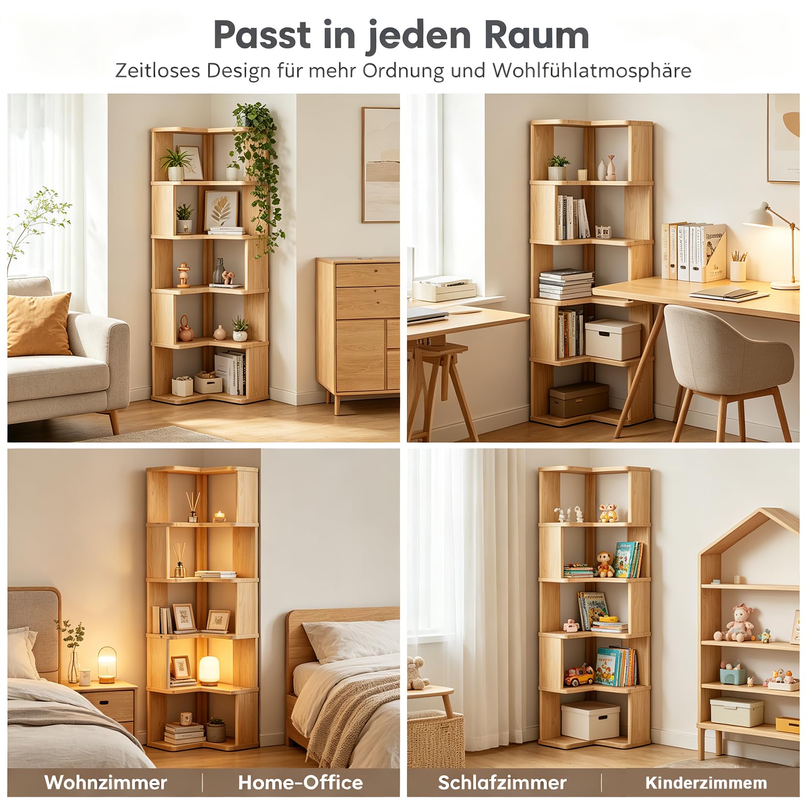 Eckregal Bücherregal aus Massivholz 5 Ebenen Platzsparend Wohnzimmer