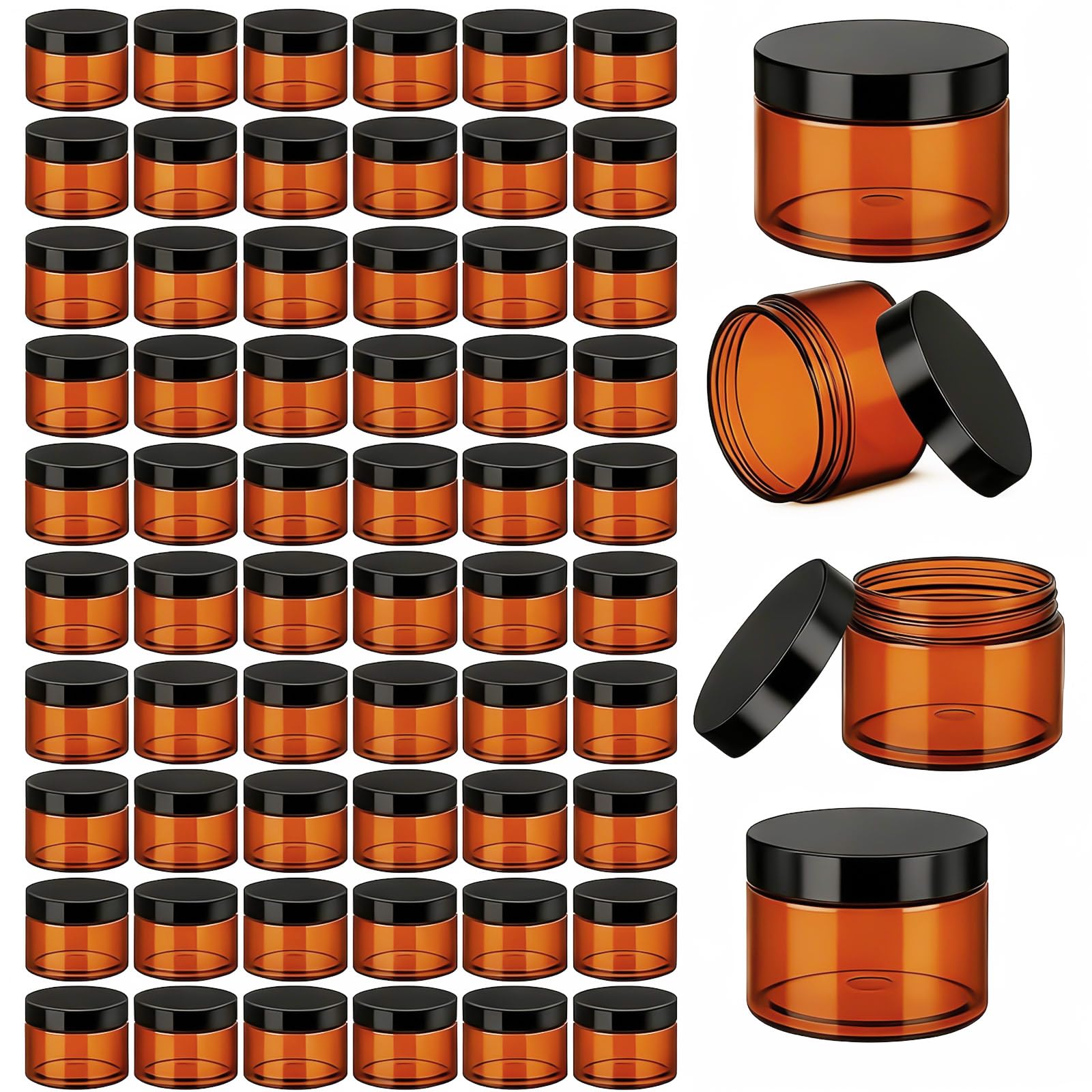 Patelai 60 contenitori in plastica con coperchio, rotondi, trasparenti, da viaggio, per cosmetici, lozioni, creme, unguenti, trucco, strass, campioni, per la cucina (ambra, 170 g)