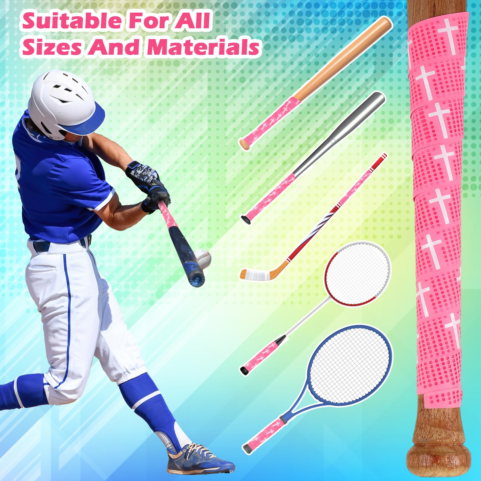Pushglossy Faith Cross taśmy do kija baseballowego, 1,1 mm, wstępnie przycięta, w pełni samoprzylepna taśma do softballu, antypoślizgowa owijka do kija do softballu, religijna taśma do krykieta