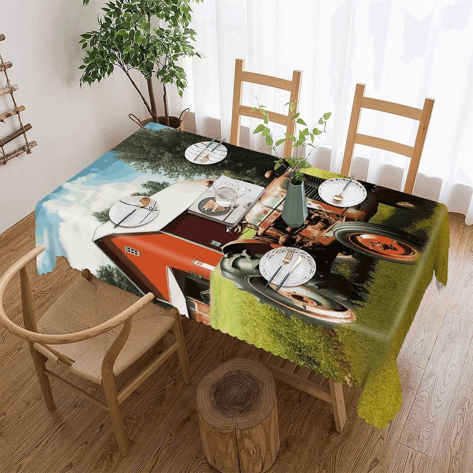 FekiLoot Company Agricultural Tractor Tablecloths for Rectangle Tables Washable Spill Proof Wrinkle Free Polyester Table Cover Elegant Classic Dining Table Cover