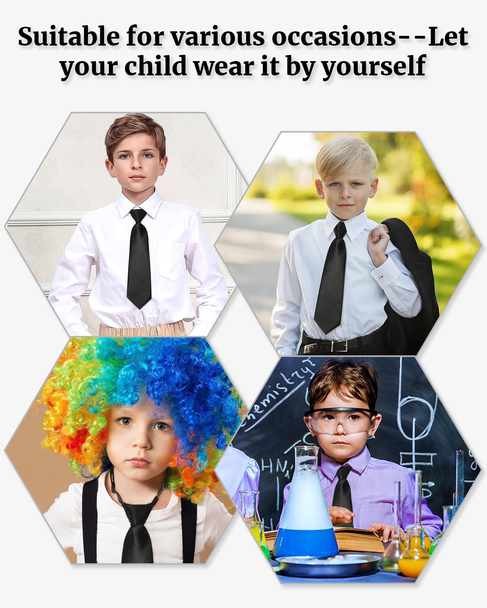 THE BOW TIE HOUSE Adjustable Satin Neck Tie for Kids | Party Wear Neck Tie for Boys | Toddler & Youth Necktie | Perfect for Weddings, Graduations, School Uniforms, and Party Wear | Black - 2-6 Years - Image 5 thumbnail