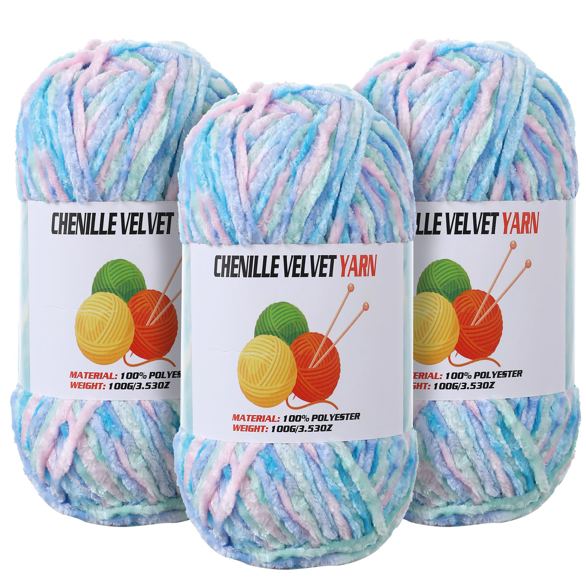 3 * 100g Velvet Chenille Chunky Yarn for Crocheting, Handcrafts Weaving Soft Chenille Yarn for Crocheting Clearance, Used for Making Baby Yarns