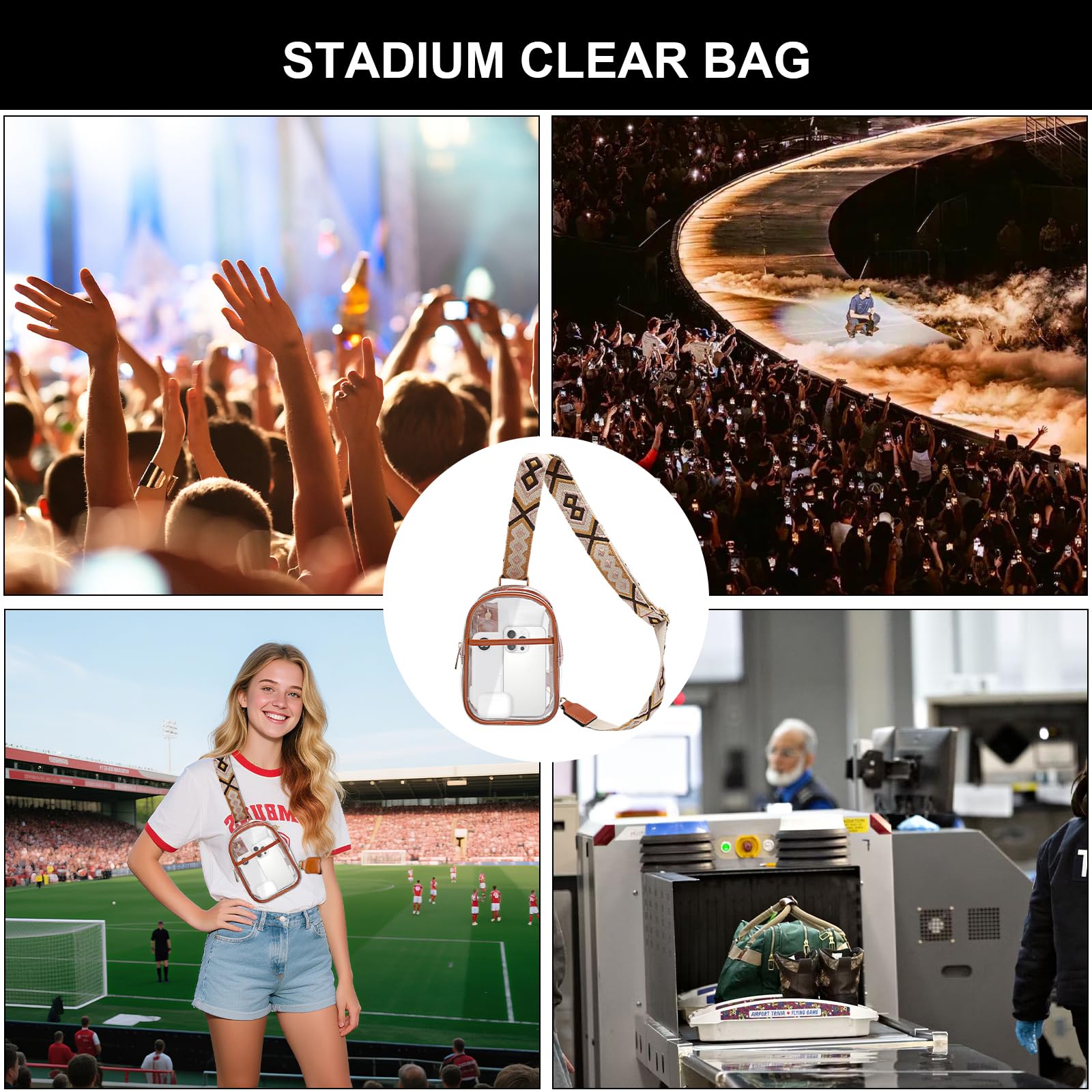 APOMOONS Bolsa Transparente PVC Impermeable de Concierto con Correa Ajustable Crossbody para Mujeres Hombres