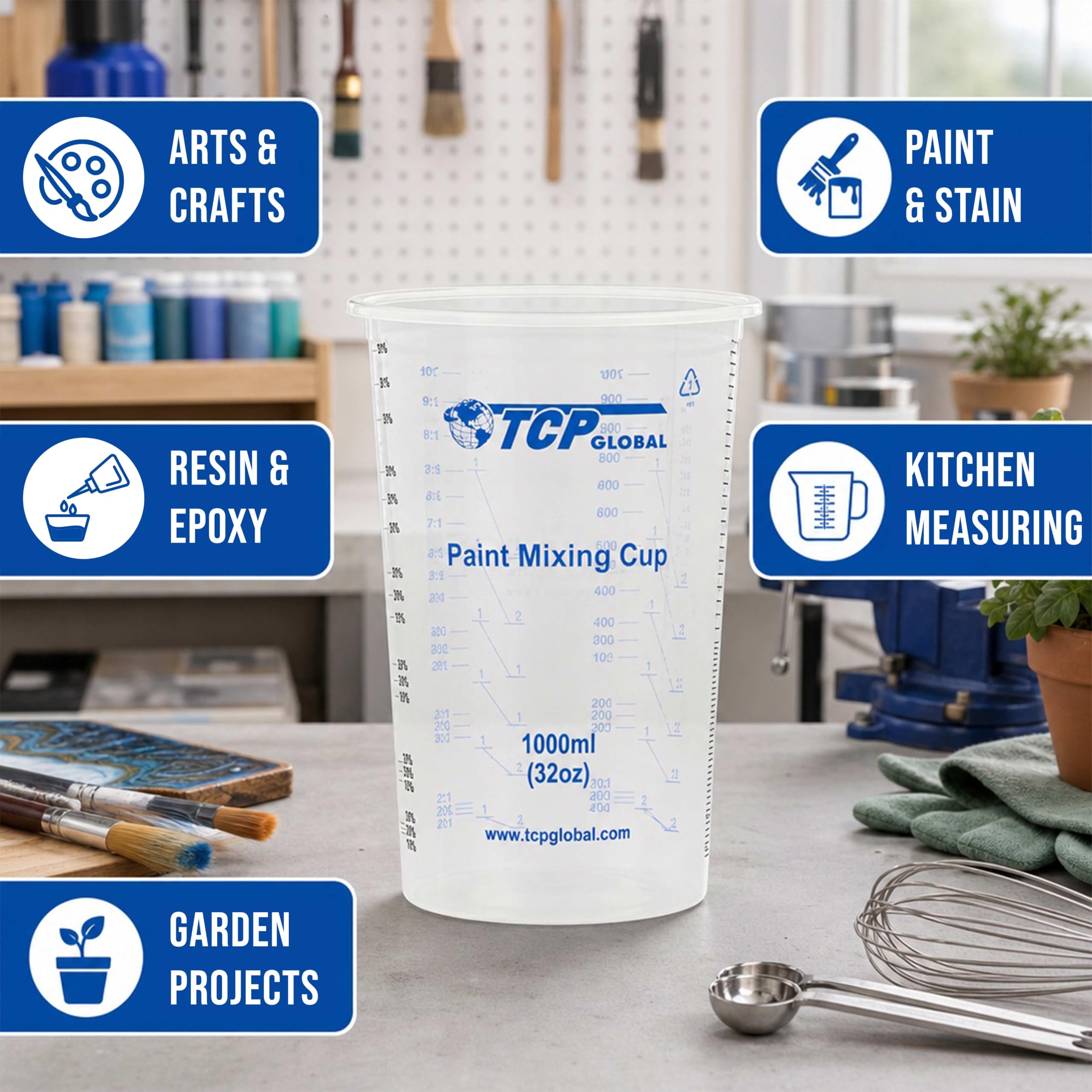 Amazon.com: TCP Global 32 oz. (1000ml) Graduated Plastic Mixing
