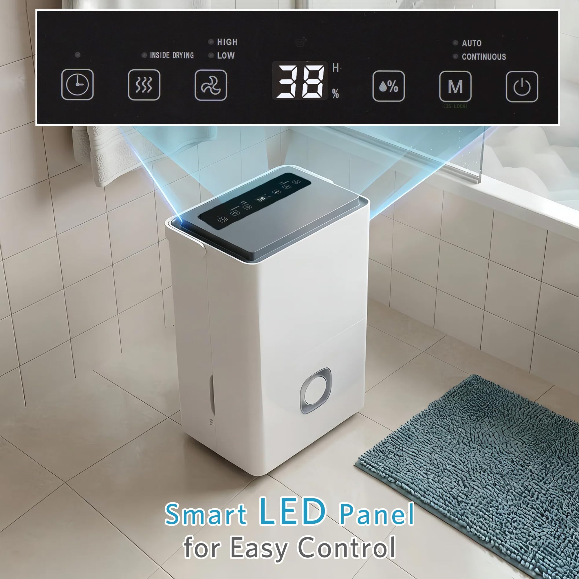 Deshumidificador Eléctrico Portátil Silencioso:50L/Día Ahorro Energético Depósito 4.5L Drenaje Continuo con Tubo para Sótano Garaje Baño Oficina Habitación Cocina y Trastero