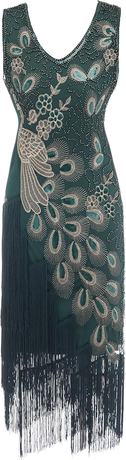 Women 1920s Cocktail Party Dress Sequins Latin Ballroom Dress with 20s Accessories