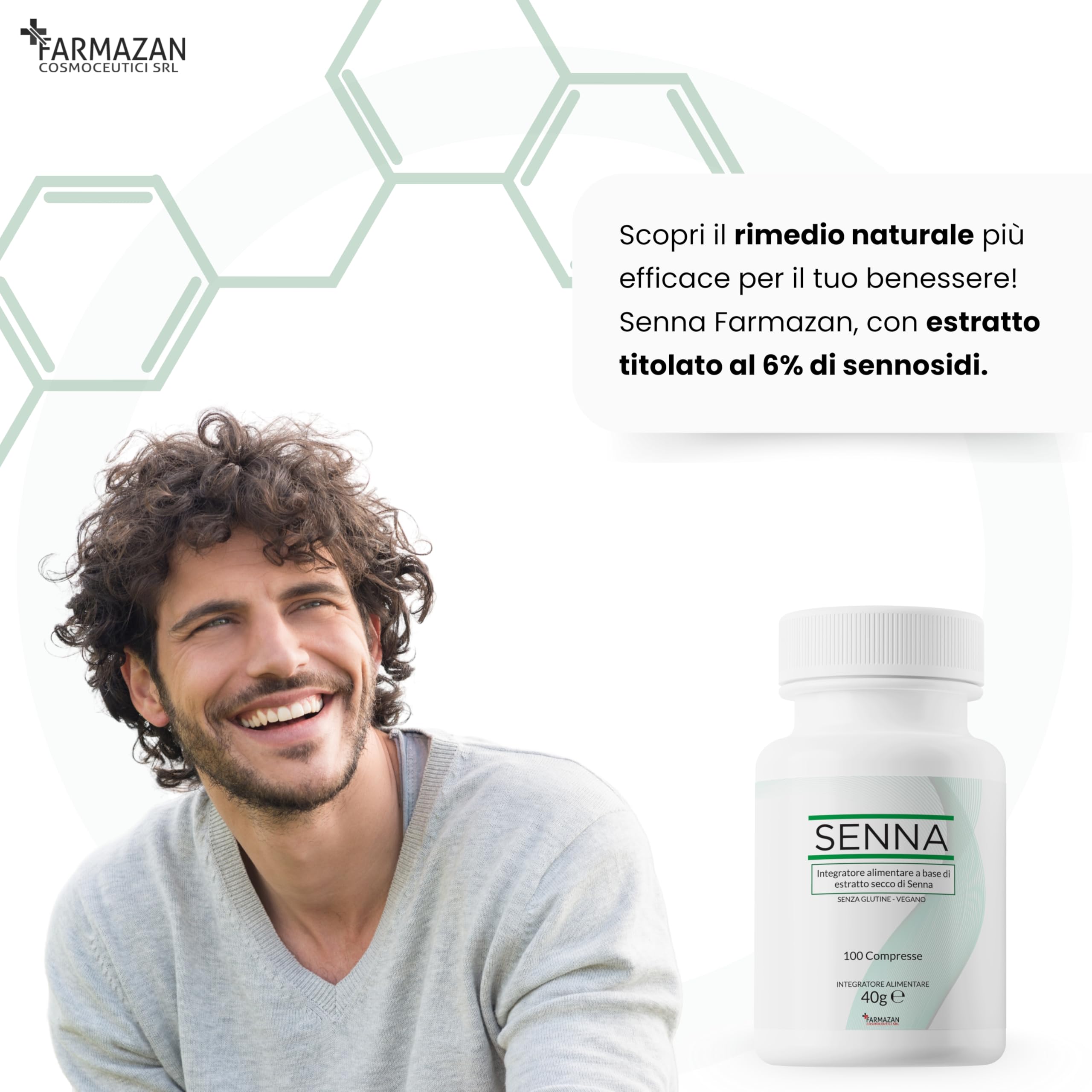 Farmazan Senna, 100 Compresse da 200mg, Integratore Alimentare a Base di Senna, che Contribuisce alla Regolarità del Transito Intestinale, Senza Glutine