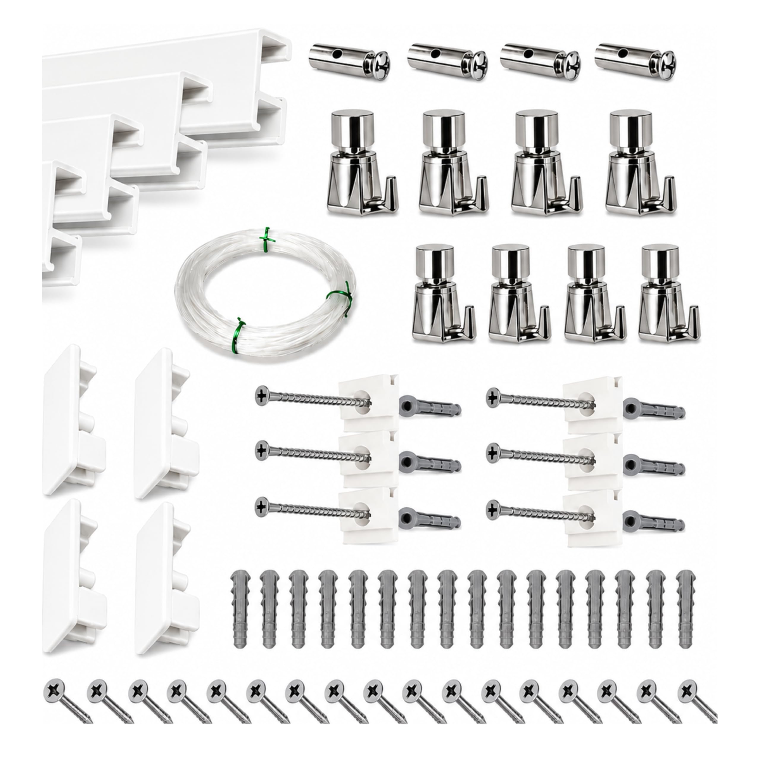 riel colgar cuadros Eurohang Pack 12m Sistema Modular Guías Aluminio Blanco mate con 14 Colgadores Automático, Kit Profesional Cuelga Cuadros sin Clavos para Hogar Oficina Galería