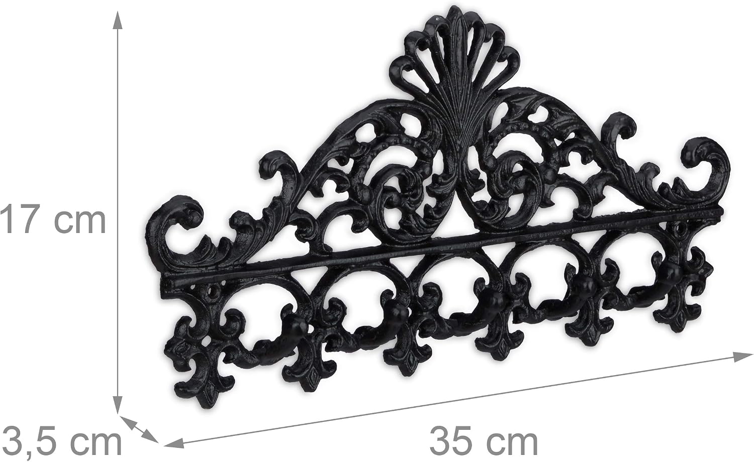 Relaxdays Cast Iron Coat Rack, 5 Hooks, Antique Cottage Style, HxWxD: approx 17 x 35 x 3.5 cm, Black - Image 5
