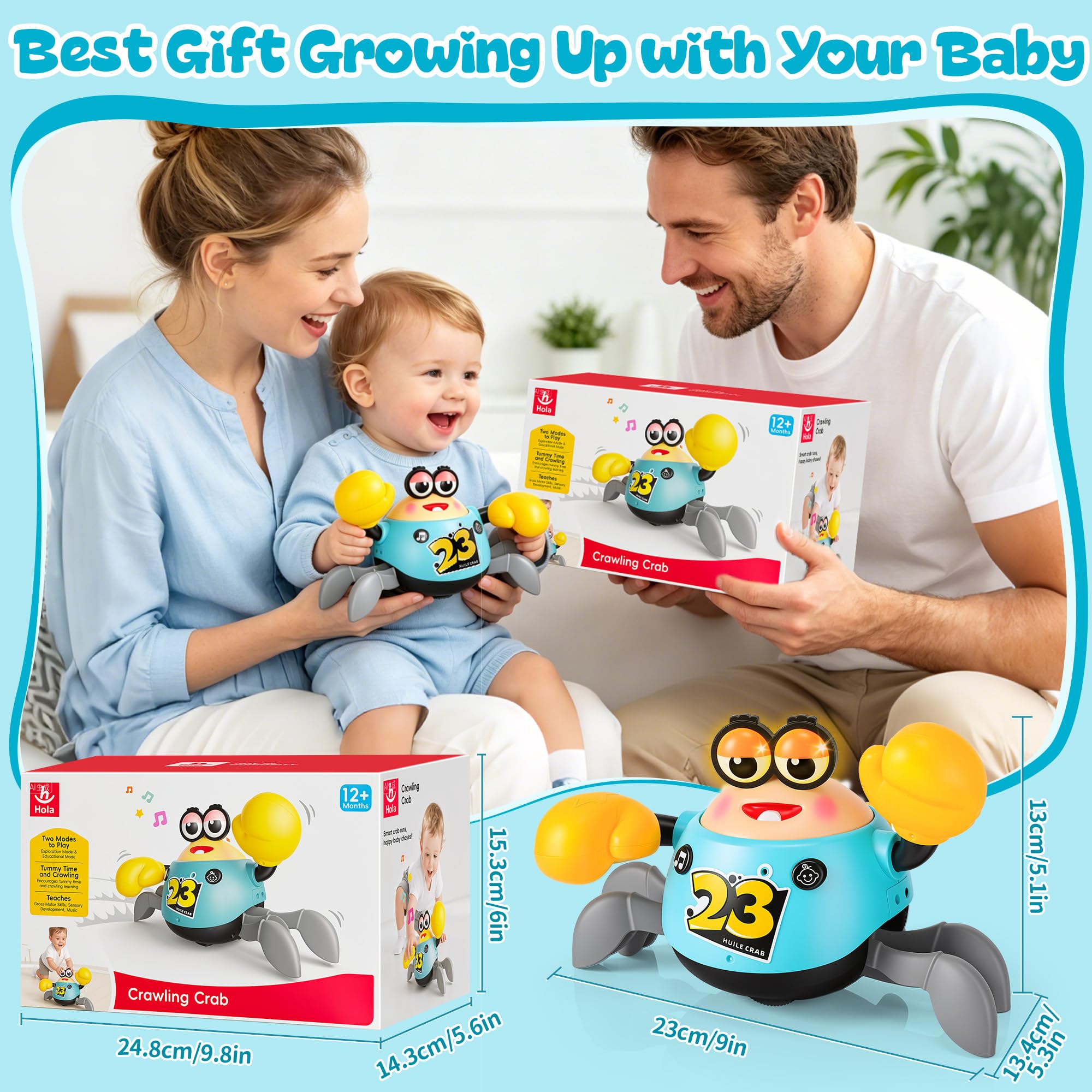 Krabbelspielzeug Baby 6-12 Monate – Tanzende Krabbe mit Musik und Licht | MONKRY Interaktives Krabbel Spielzeug mit Automatischer Hindernisvermeidung, Tummy Time Toy Geschenk für Jungen und Mädchen