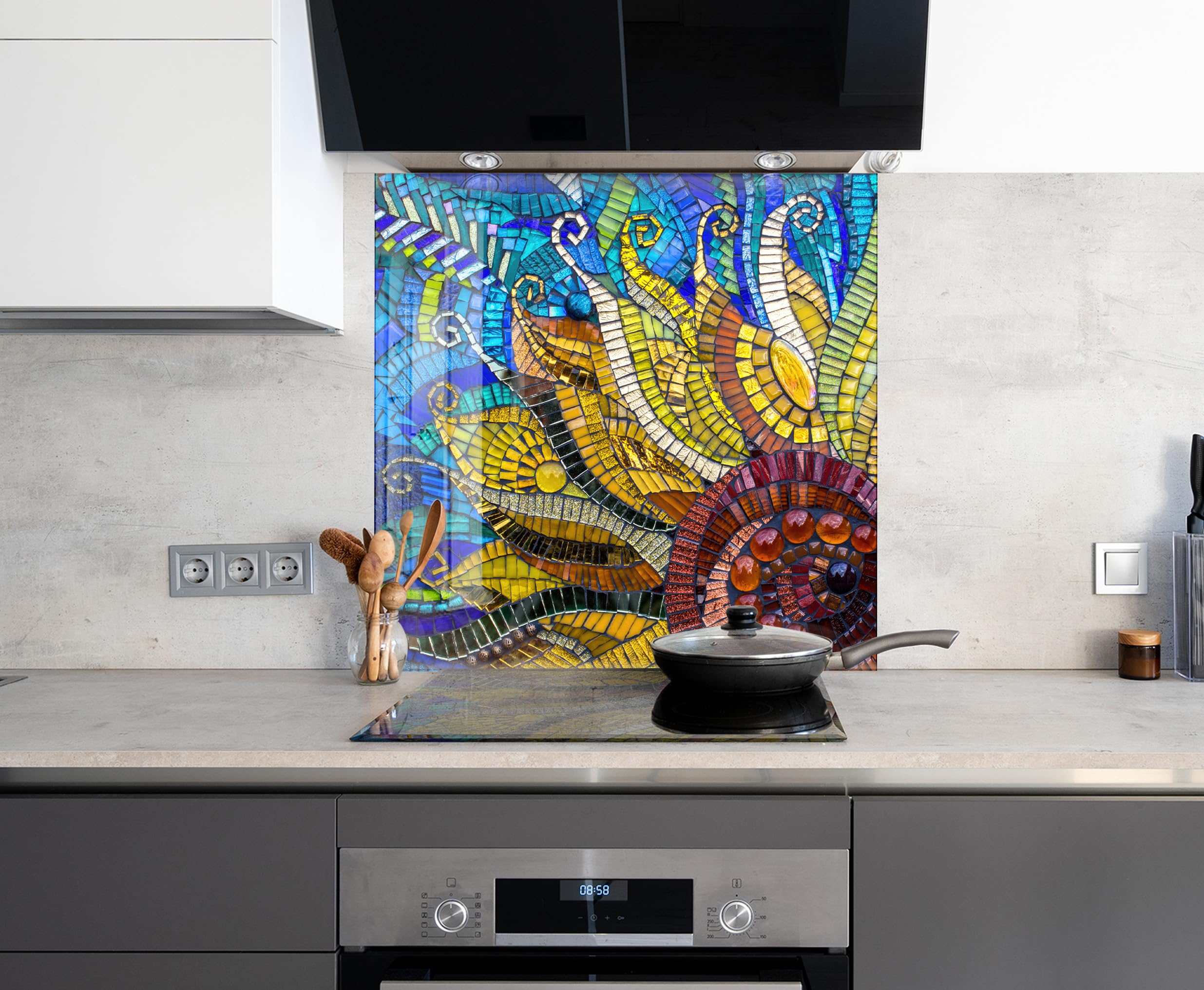 Myphotostation.com - Azulejo de vidrio templado de 23.5 pulgadas de ancho x 12 pulgadas de alto para protección de pared de cocina, salpicaduras de cocina, decoración de cocina, mosaico de cerámica