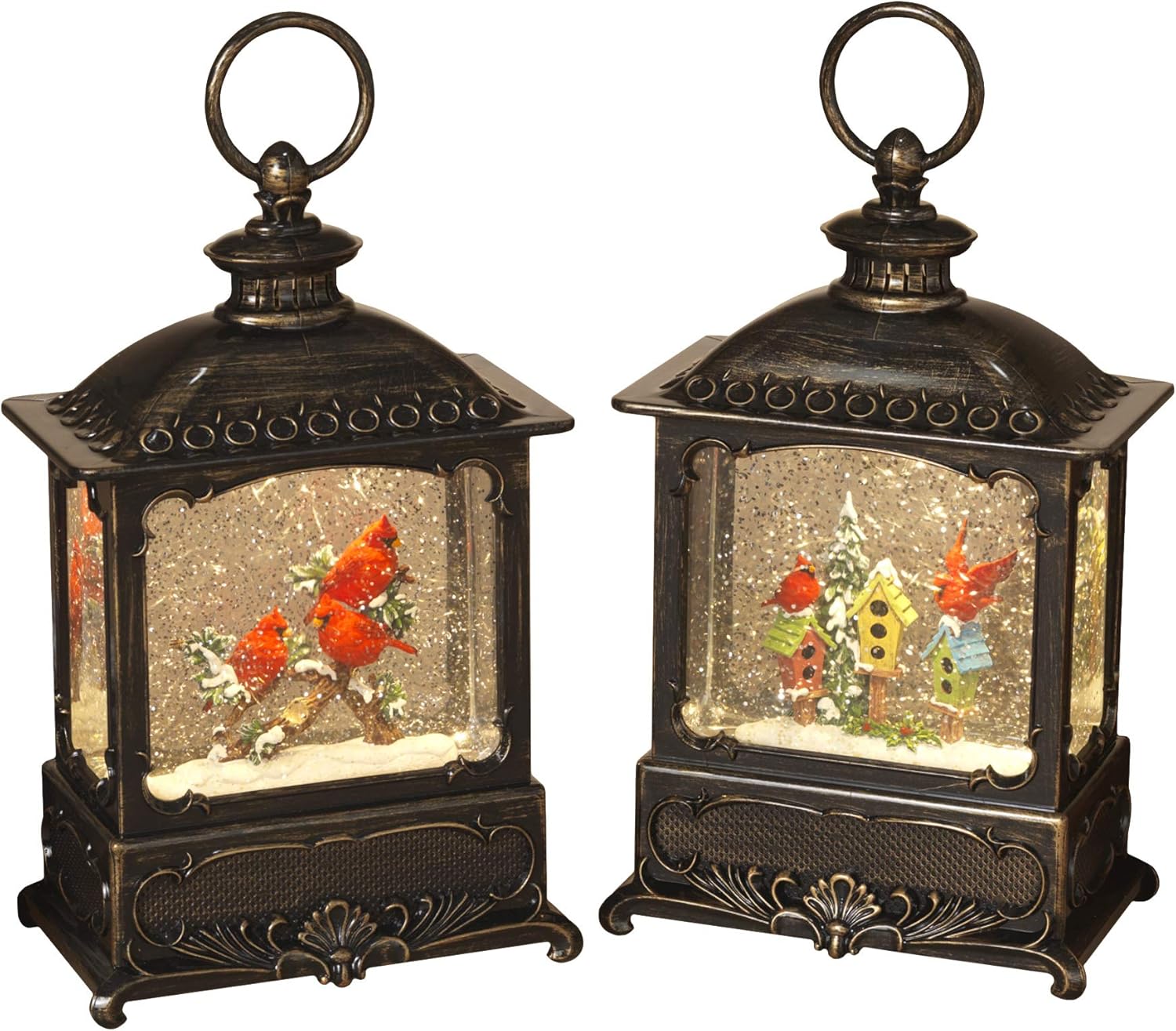 Large Bronze Winter Scene Spinning Glitter Water Snow Globe