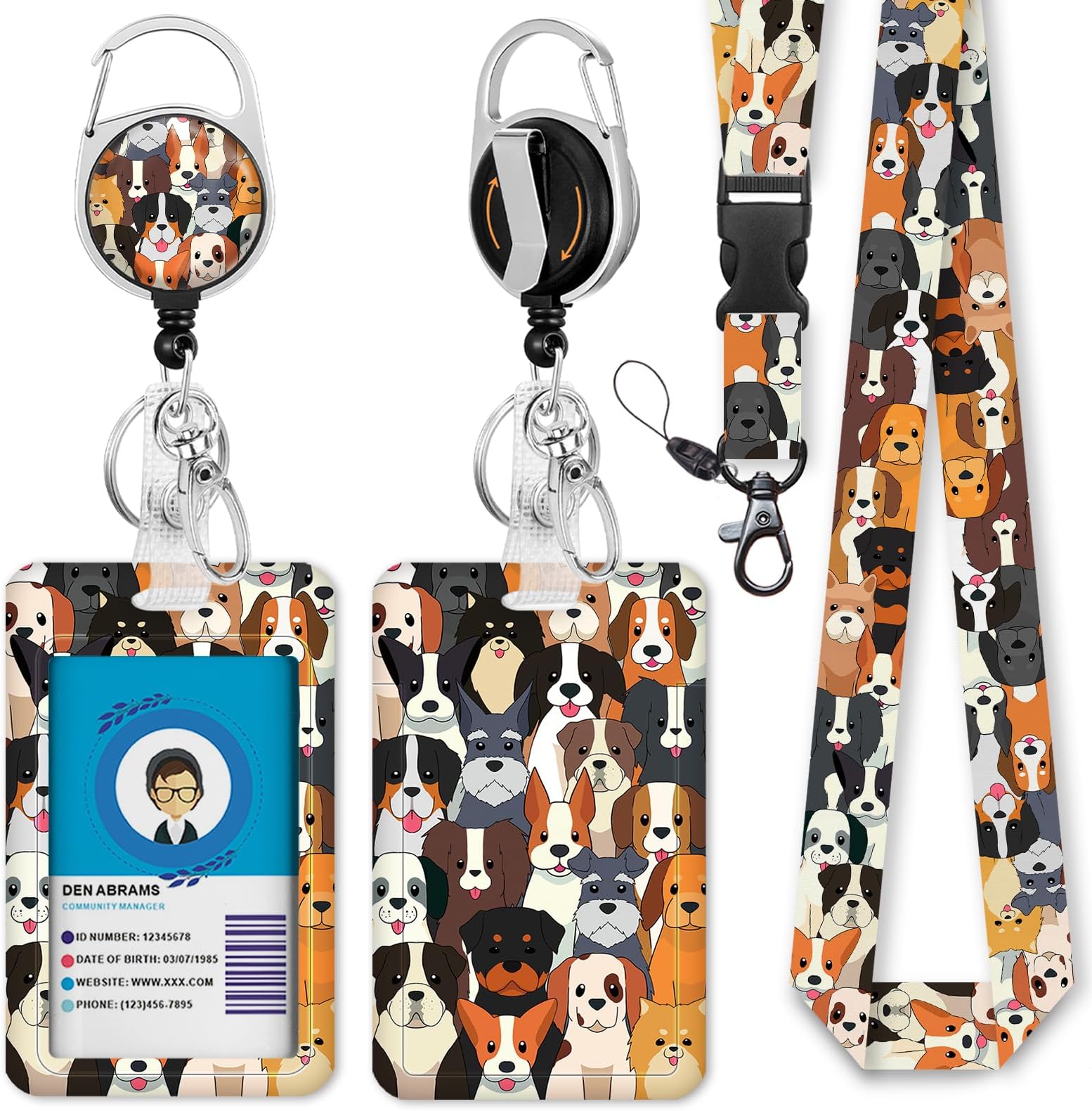 Immaturus Puppy Dogs Lanyards for Id Badges, Cute ID Badge Holder with Breakaway Lanyard, Lanyards for Women with Badge Reel Retractable Heavy Duty, Animal ID Card Holder Teacher Doctor Office Gift
