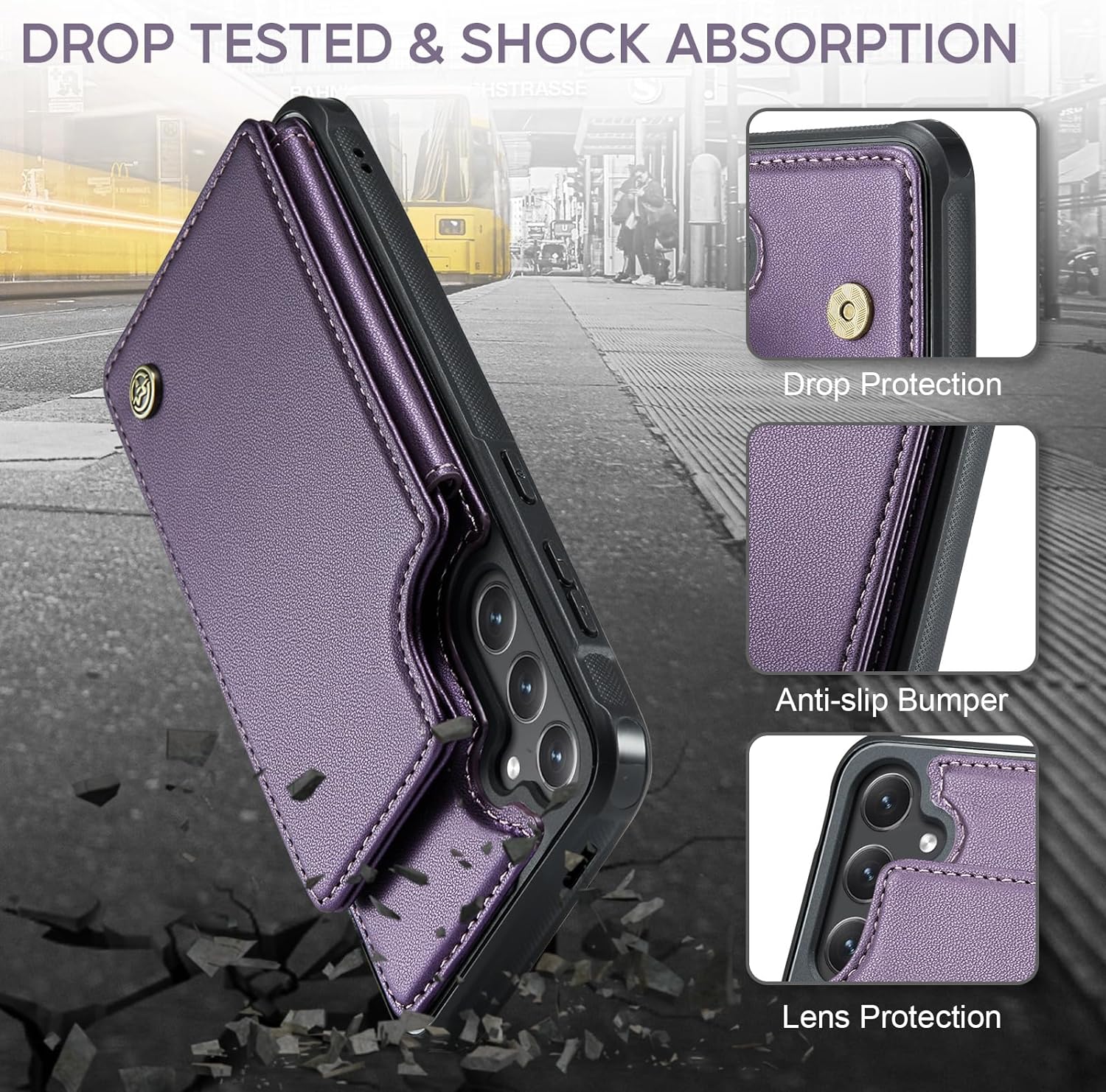 Vinich for Samsung Galaxy S24 Wallet Case with Card Holder, RFID Blocking Credit Slots Kickstand Shockproof Phone Cover Fit for Galaxy S24 6.2" Purple - Image 5