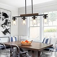 Vista 7 de 29.3'' Kitchen Island Light Fixtures, 4-Light Dining Room Light Fixture Chandelier Over Table, Black Modern Rustic Wood Ceiling Pendant Light
