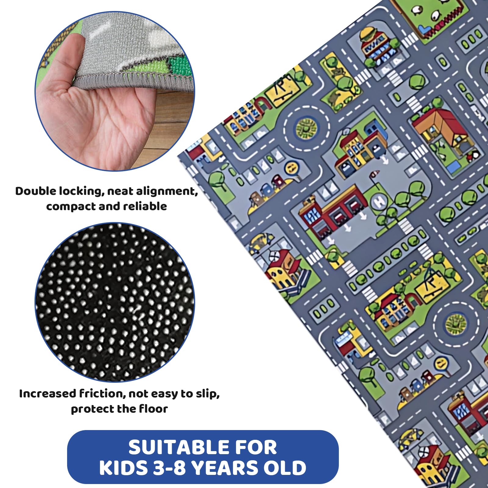 SrgPui Car Play Mat, 50 x 80 cm Car Rug, Non-Slip Floor Mat, Ideal for Imaginative Scenes and Educational Display - Image 4