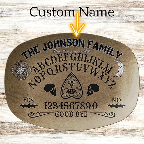 Miniatura 2 de Ouija Board Spirit Board Planchette Personalized Platter, Sun Moon Skull Bats Evil Eye Halloween Platter For Serving Food, Halloween Party Platter
