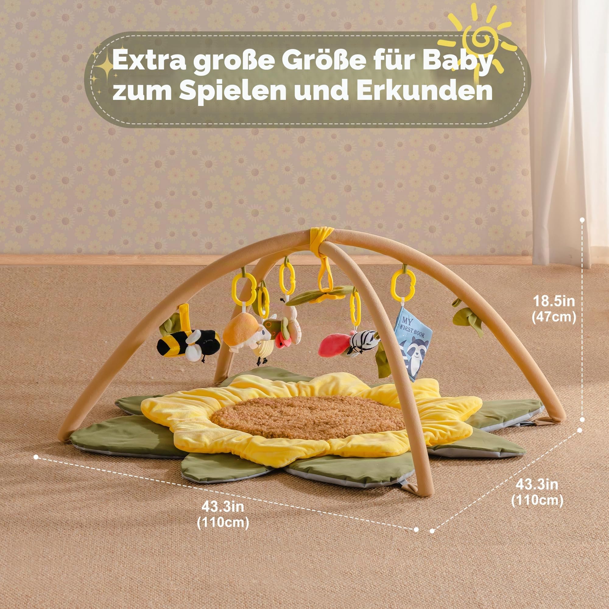ROBUD Spielbogen Baby, Spieldecke Baby Gym Activity Decke für Bauchzeit mit 7 Abnehmbare Spielzeuge zum Greifen, Baby Krabbeldecke als Geschenk, Sensorisches Spielmatte für Neugeborene
