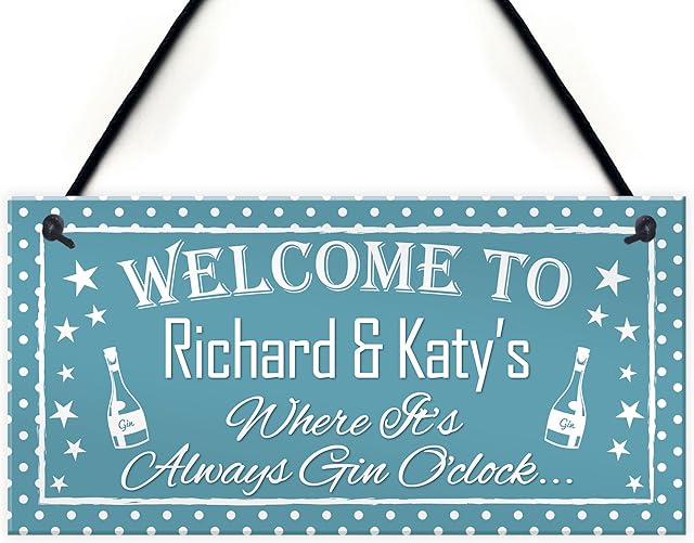 RED OCEAN Personalised Gin O'Clock Alcohol G&T Friend Drink Hanging Plaque Home Bar Gift Sign