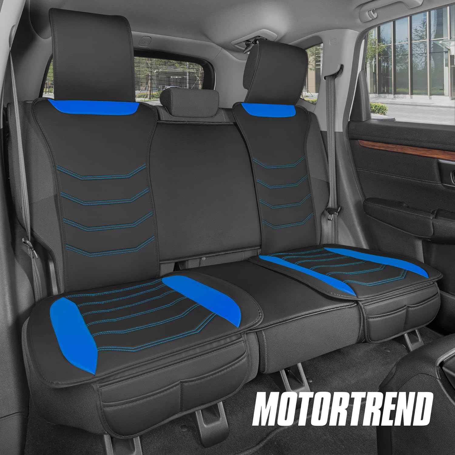 Motor Trend LuxeFit Blue Faux Leather Rear Bench Car Seat