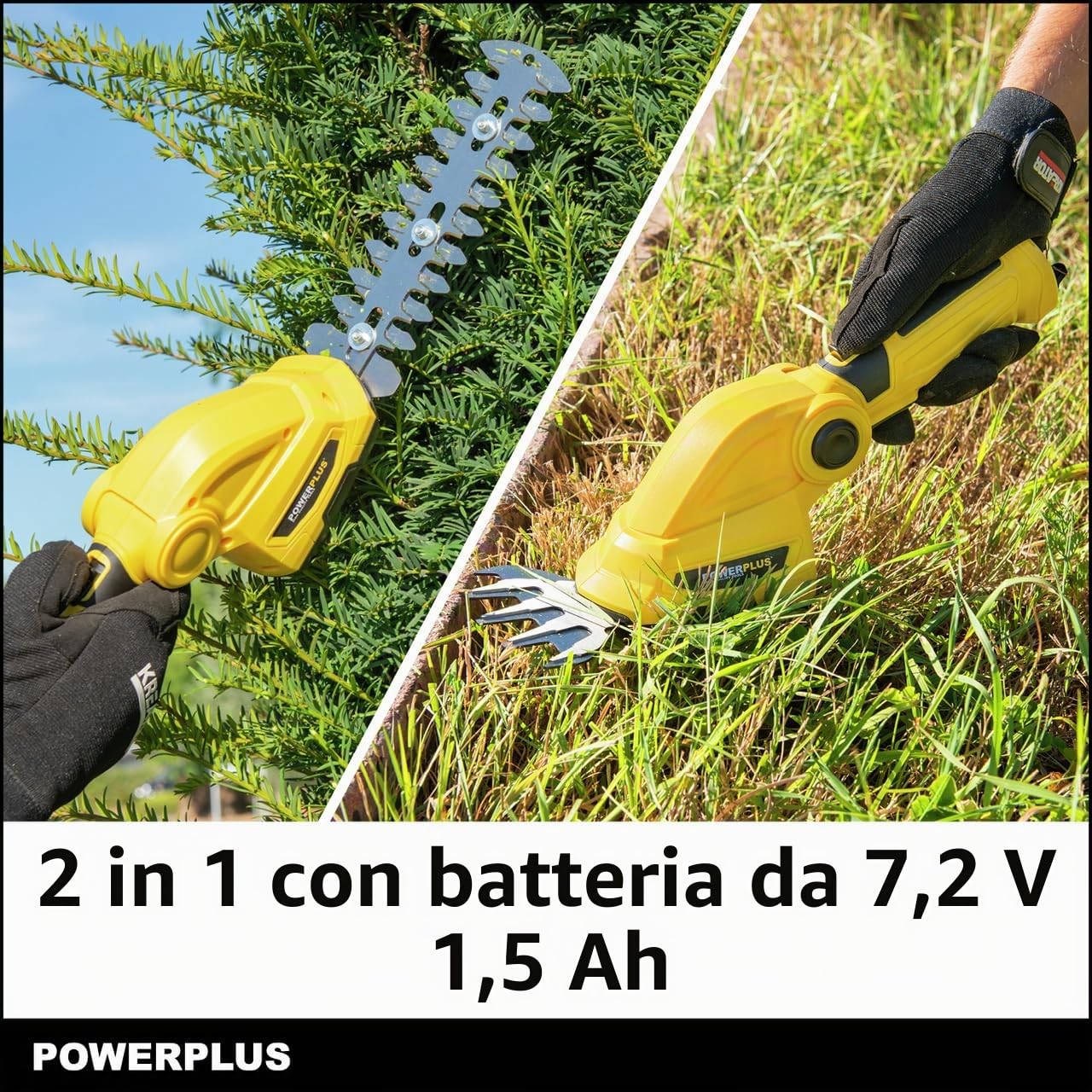 POWERPLUS Cisaille a gazon et sculpte haie 7.2V - Largeur de coupe : 100 mm