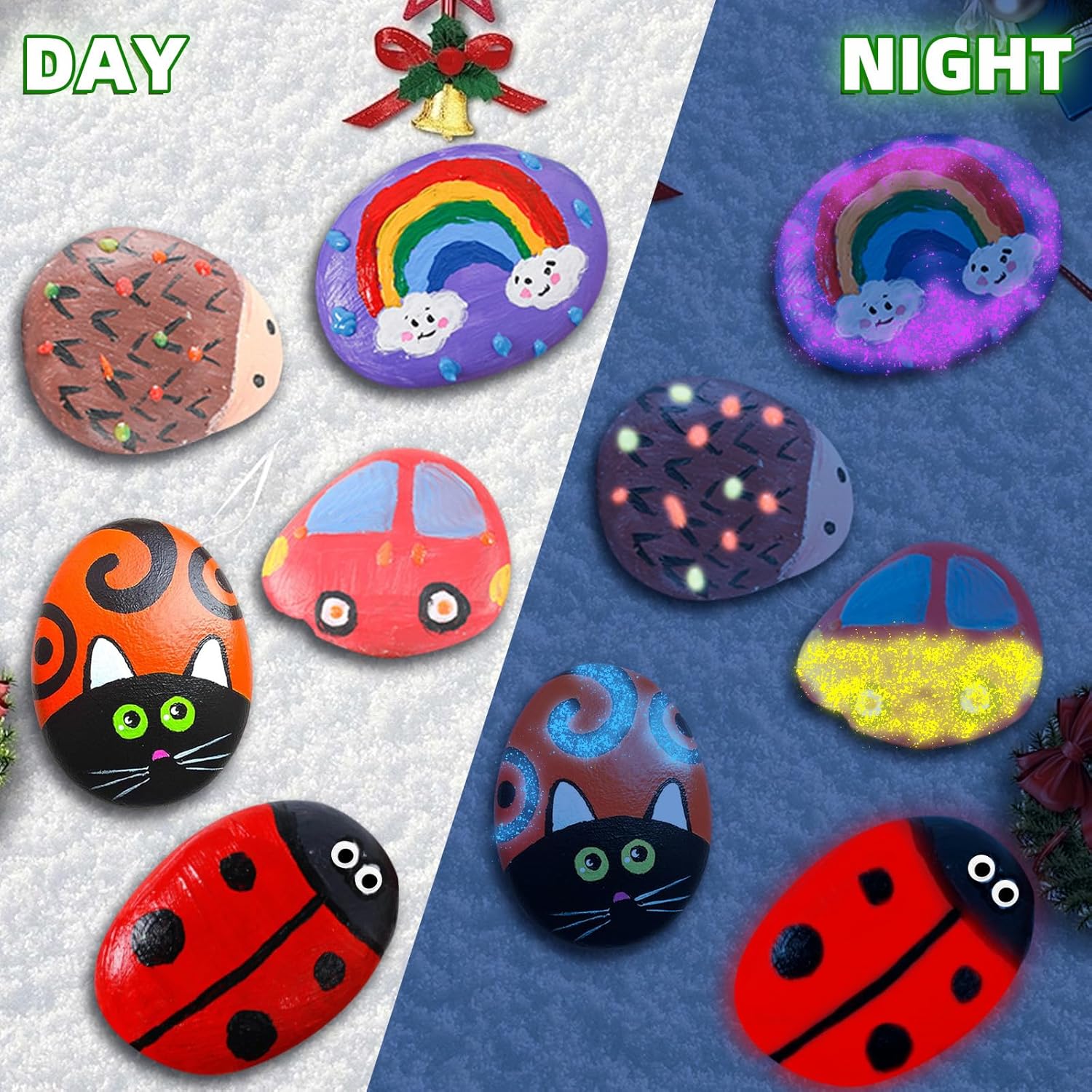 Hiawbon Rock Painting Kit, Easter Rock Painting Craft Set, Glow in The Dark Arts and Crafts for Christmas Easter Arts Crafts Decoration
