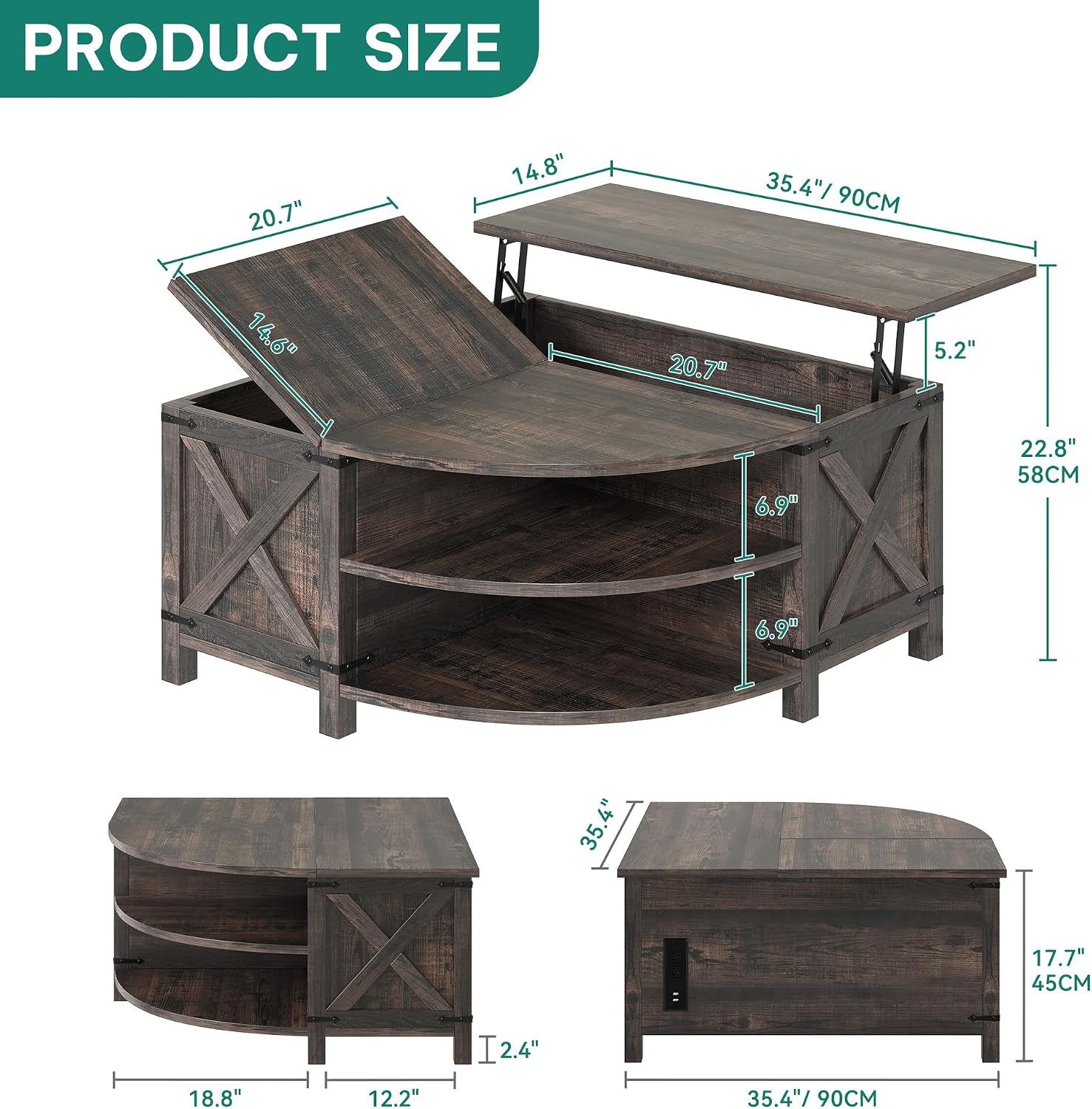 YITAHOME Farmhouse Lift Top Coffee Table with Charging Station and USB ...