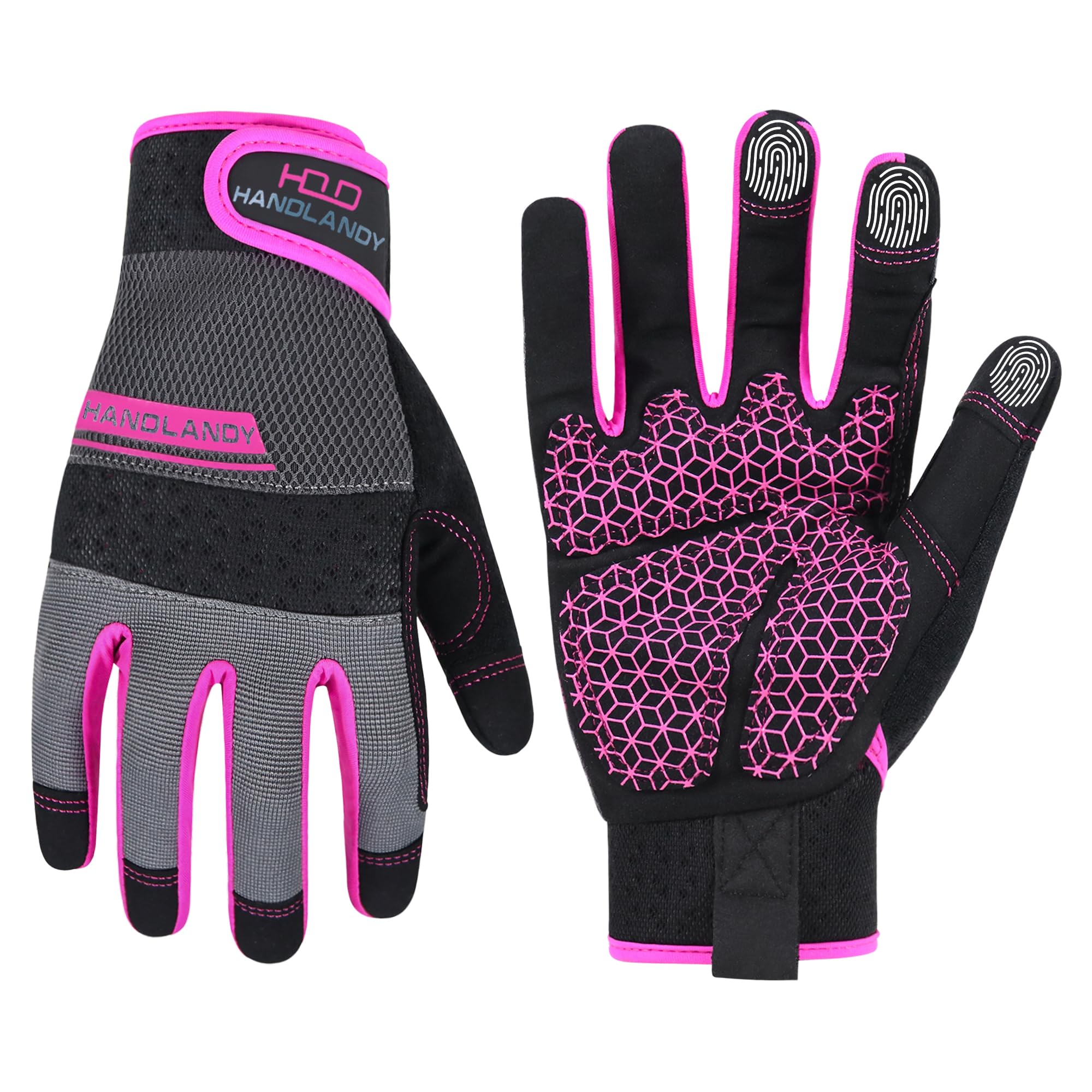HANDLANDY Safety Work Gloves Men Women, Utility Padded Mechanic Builders Construction Warehouse Working Gloves Touch Screen Gardening Glove (Deep Pink, L) — image 1