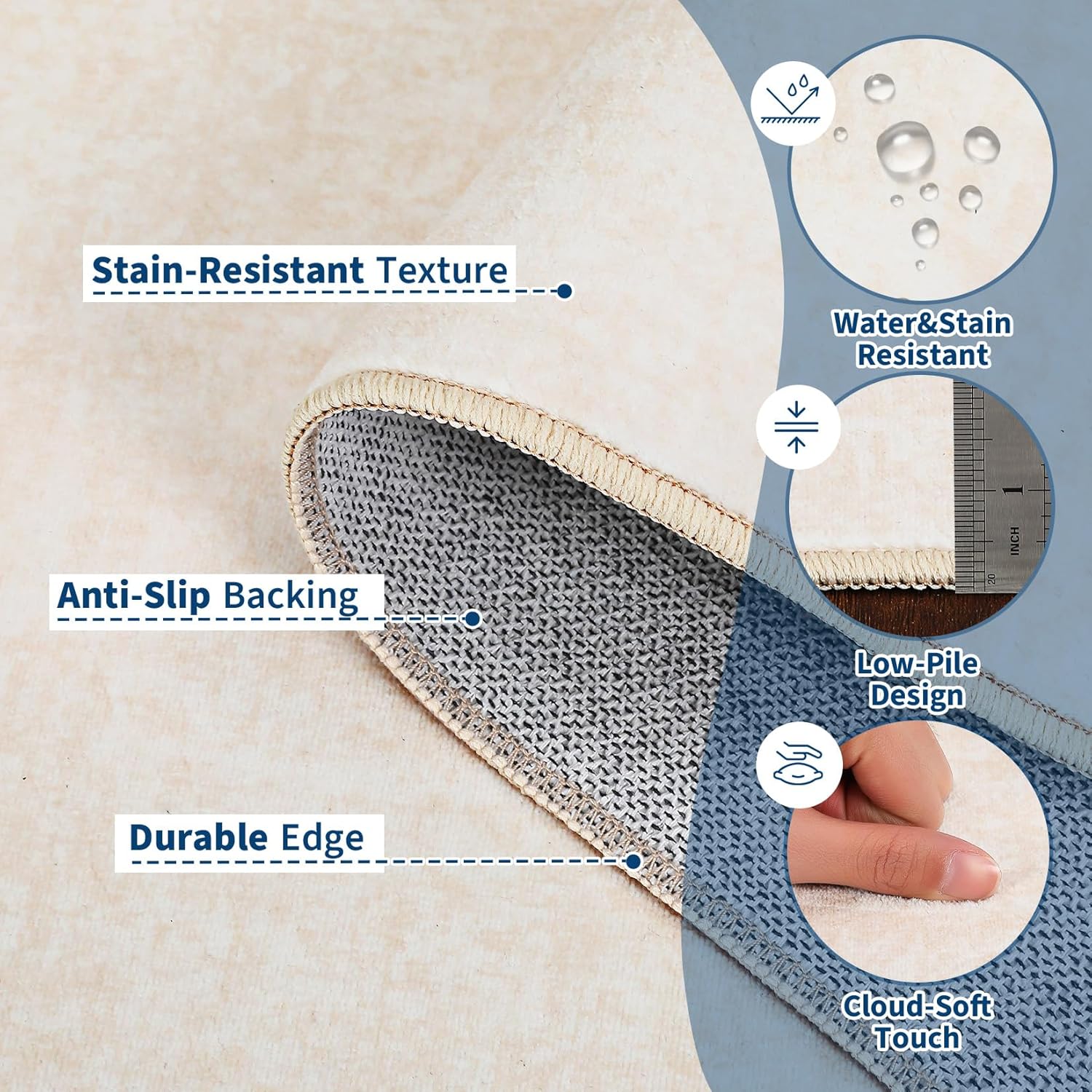 Garvee Washable Area Rug 8x10 Large Solid Rugs for Living Room Modern Farmhouse Thin Carpet 8x10 Area Rugs for Bedroom Dining Room, Non-Slip Stain Resistant Under Table Rug,Ivory White